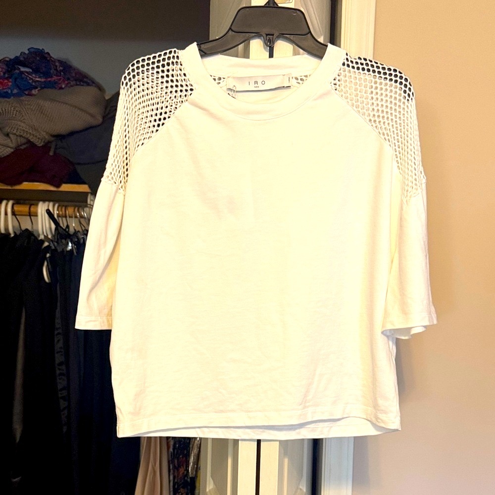 IRO White Short Sleeve Top with Mesh Detail